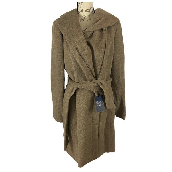 Cole Haan Women's Tie-Waist Wool & Alpaca Blend Wrap Coat Sz 12 Maple Sugar NWT - Picture 1 of 12